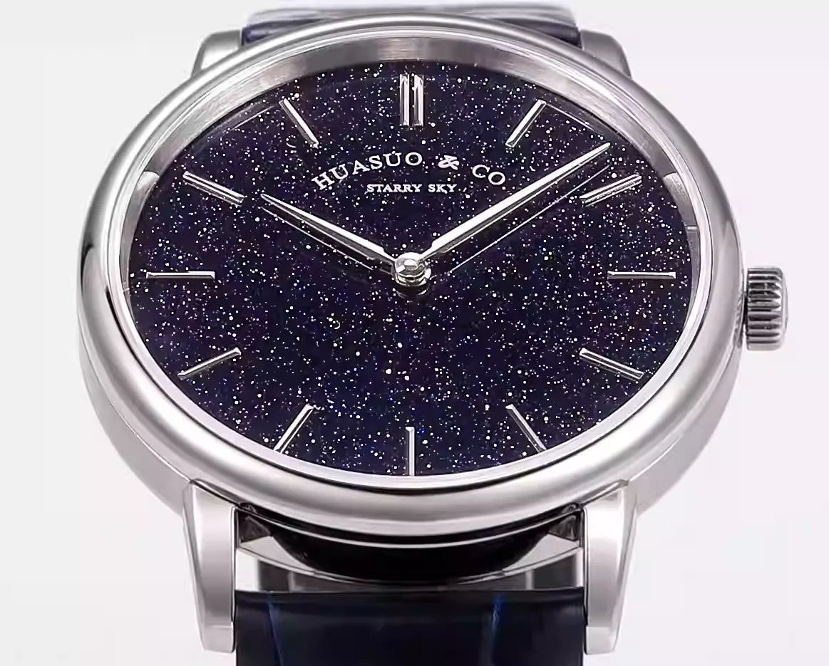 HUASUO 39mm Starry Sky Ultra Thin 9MM Wristwatch Tianjin 2892 Movement Watch for Men