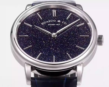 HUASUO 39mm Starry Sky Ultra Thin 9MM Wristwatch Tianjin 2892 Movement Watch for Men