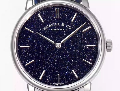 HUASUO 39mm Starry Sky Ultra Thin 9MM Wristwatch Tianjin 2892 Movement Watch for Men