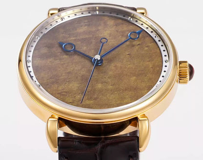 HUASUO Golden Nanmu Wood Dial polished Blue Steel Hands Dress Watch Huasuo Watch Store