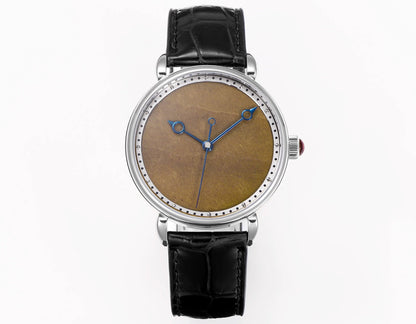 HUASUO Golden Nanmu Wood Dial polished Blue Steel Hands Dress Watch Huasuo Watch Store