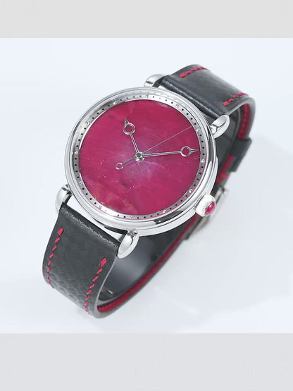 HUASUO 41mm Luxury Natural  Pink Lazurite Dail Watches H2487
