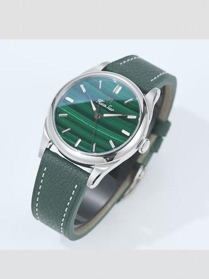 HUASUO 38mm Natural Malachite Men's Mechanical Watch