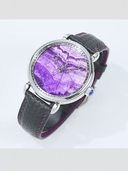 HUASUO 41mm Luxury Natural  Purple Lazurite Dail Watches H2487